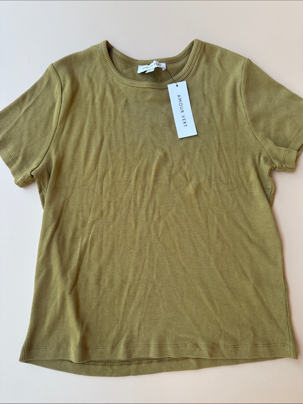 Amour Vert Olive Green Ribbed Short Sleeve Tee